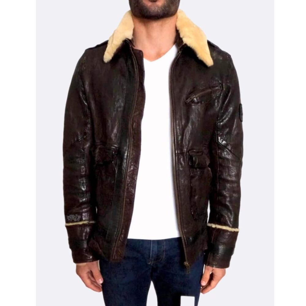 BROWN LEATHER BOMBER - Diesel